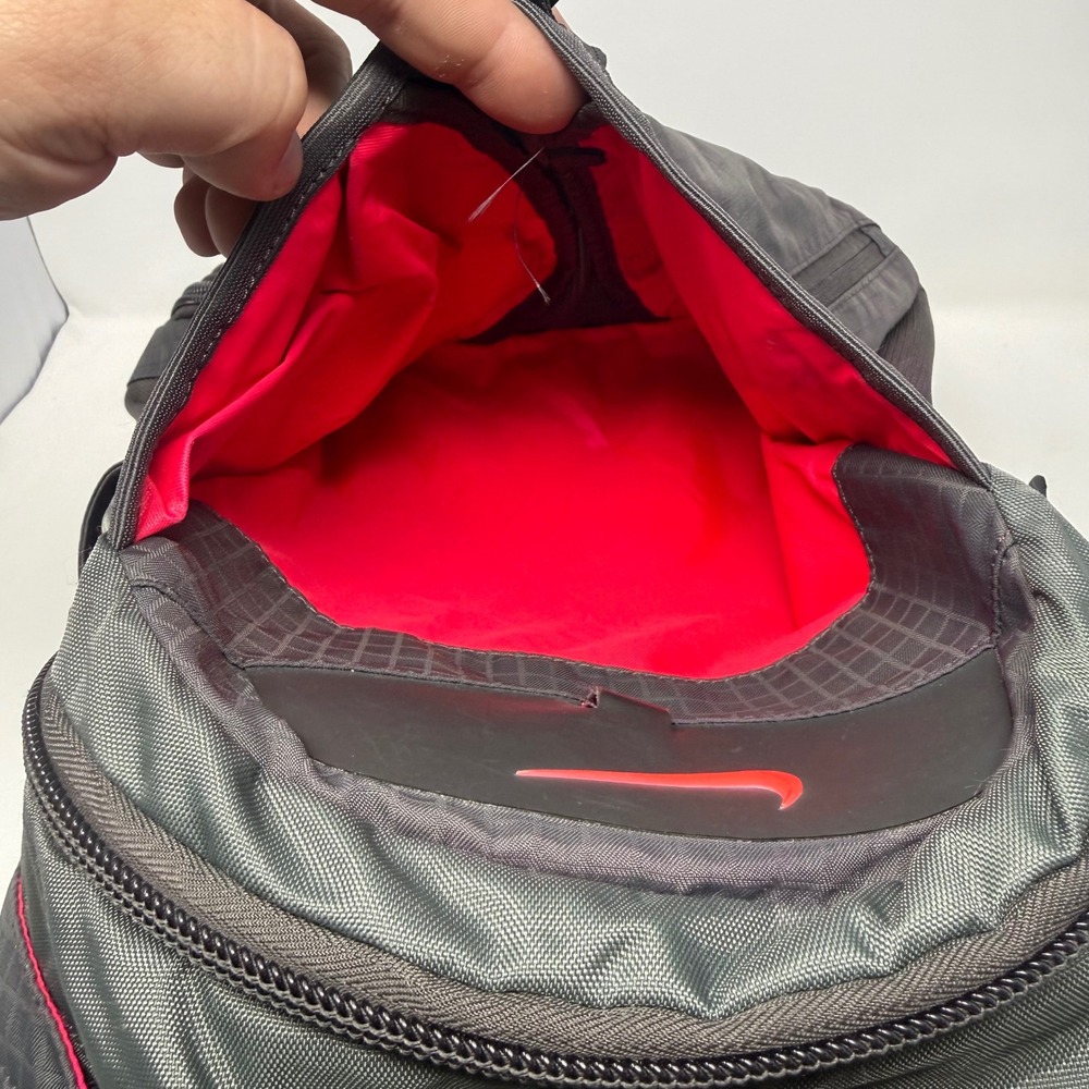 Nike Sport Backpack Grey Red Ripstop Multi-Pocket Shoe Compartment Training Bag - Picture 7 of 14